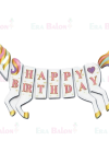  Unicorn Happy Bırthday Banner 3D