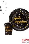 İyi ki Doğdun Siyah Gold Tabak Bardak 8 li