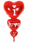 3'lü Kalp I Love You Kırmızı Folyo Balon