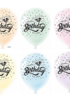 Hazır Baskı Balon Full Happy Birthday Siyah Baskı Makaron 12inc 100lü HBK